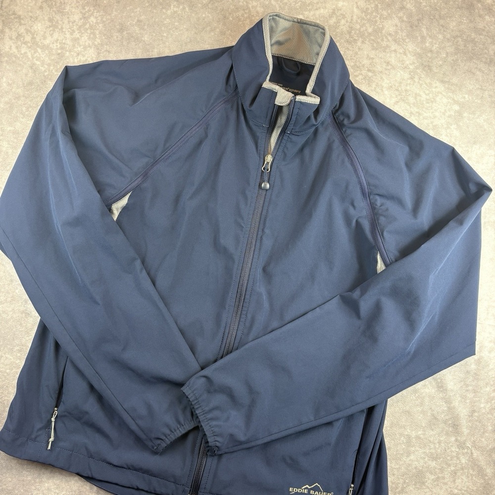 Eddie Bauer Jacket Mens L Blue Sport Windbreaker Removable Sleeves Packable